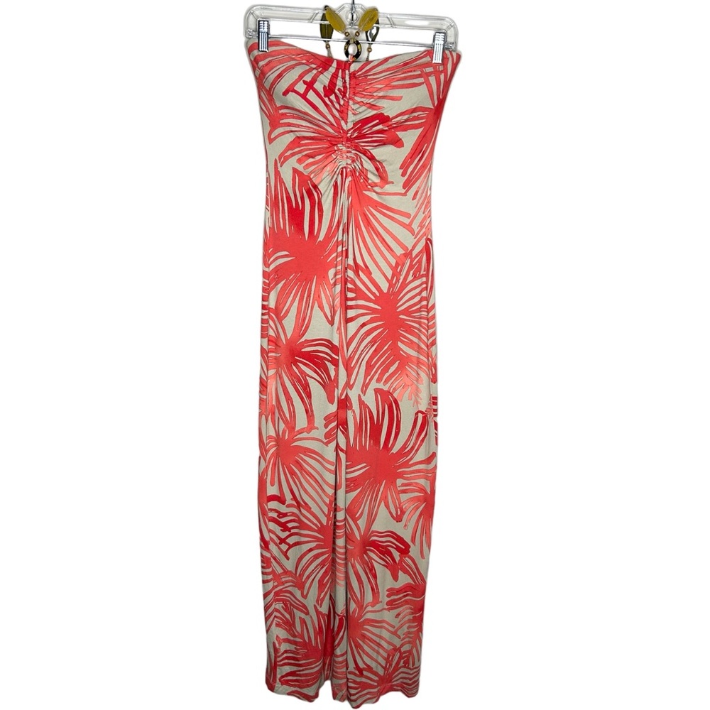 Tommy Bahama Beach Palm Printed Beaded Strapless Maxi Dress Cream Red XS